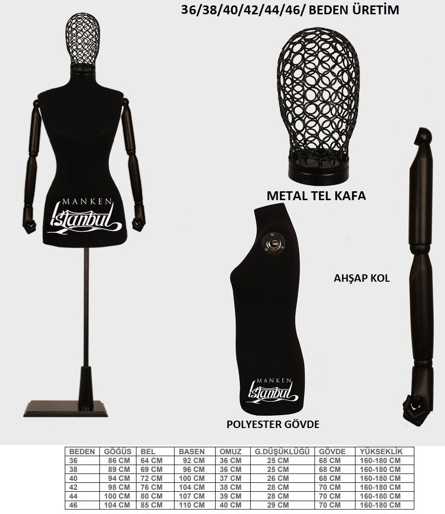 Tel Kafalı Ahşap Kollu Terzi Mankeni Vitrin Mankeni