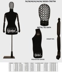 Tel Kafalı Ahşap Kollu Terzi Mankeni Vitrin Mankeni