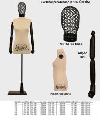 Tel Kafalı Ahşap Kollu Terzi Mankeni Vitrin Mankeni