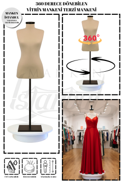 360° Döner Mekanizmalı Elektrikli Dönen Vitrin Mankeni Terzi Mankeni