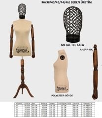 Tel Kafalı Ahşap Kollu Terzi Mankeni Vitrin Mankeni