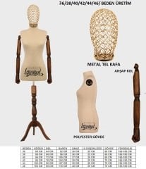 Tel Kafalı Ahşap Kollu Terzi Mankeni Vitrin Mankeni