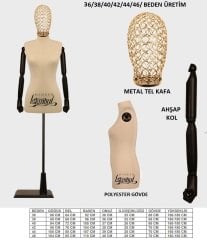 Tel Kafalı Ahşap Kollu Terzi Mankeni Vitrin Mankeni