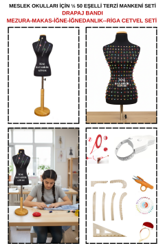 Okulları İçin 1/2 Eşel Terzi Mankeni Seti - 15 parça