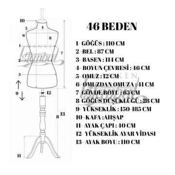 Özel Jardonlu Ten Rengi İğne Batabilen Terzi Mankeni 34-46 Beden Arası 46 beden
