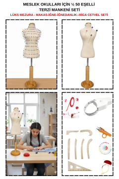 Okulları İçin 1/2 Eşel Terzi Mankeni Seti - 15 parça