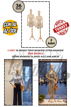 TOPTAN- ÇOK AL AZ ÖDE - 2 ADET - 36-38-40 Beden - Pinokyo Ahşap Kollu Vitrin Mankeni