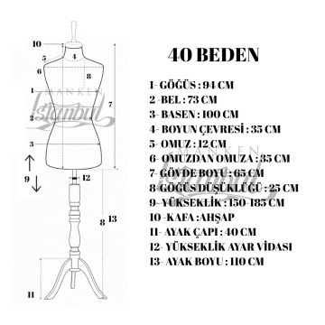 Ten Rengi İğne Batabilen Terzi Mankeni 34-46 40 beden