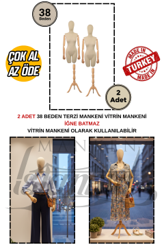 TOPTAN- ÇOK AL AZ ÖDE - 2 ADET - 36-38-40 Beden - Pinokyo Ahşap Kollu Vitrin Mankeni