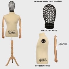 Erkek Tel Kafalı Ahşap Kollu Terzi Mankeni Vitrin Mankeni
