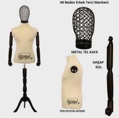 Erkek Tel Kafalı Ahşap Kollu Terzi Mankeni Vitrin Mankeni