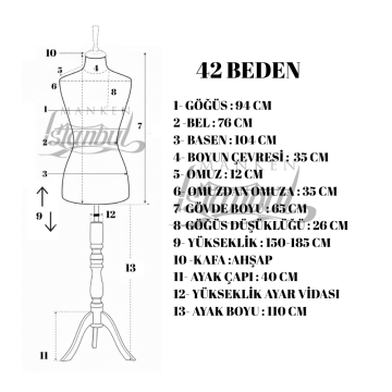 Süngerli Terzi Prova Mankeni 34-46 Beden Arası 42 beden