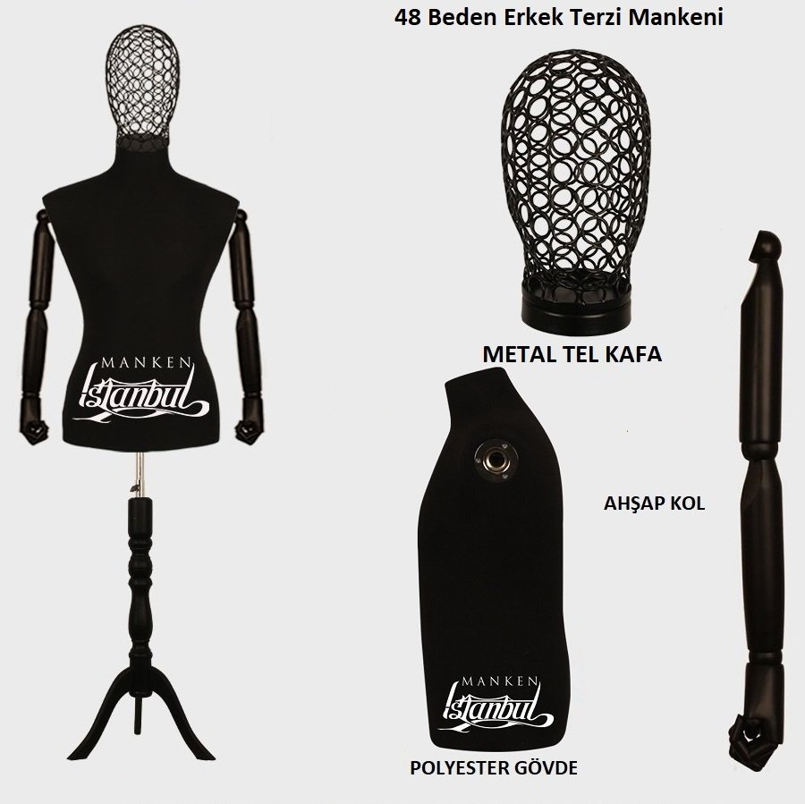 Erkek Tel Kafalı Ahşap Kollu Terzi Mankeni Vitrin Mankeni