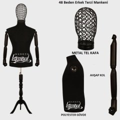 Erkek Tel Kafalı Ahşap Kollu Terzi Mankeni Vitrin Mankeni