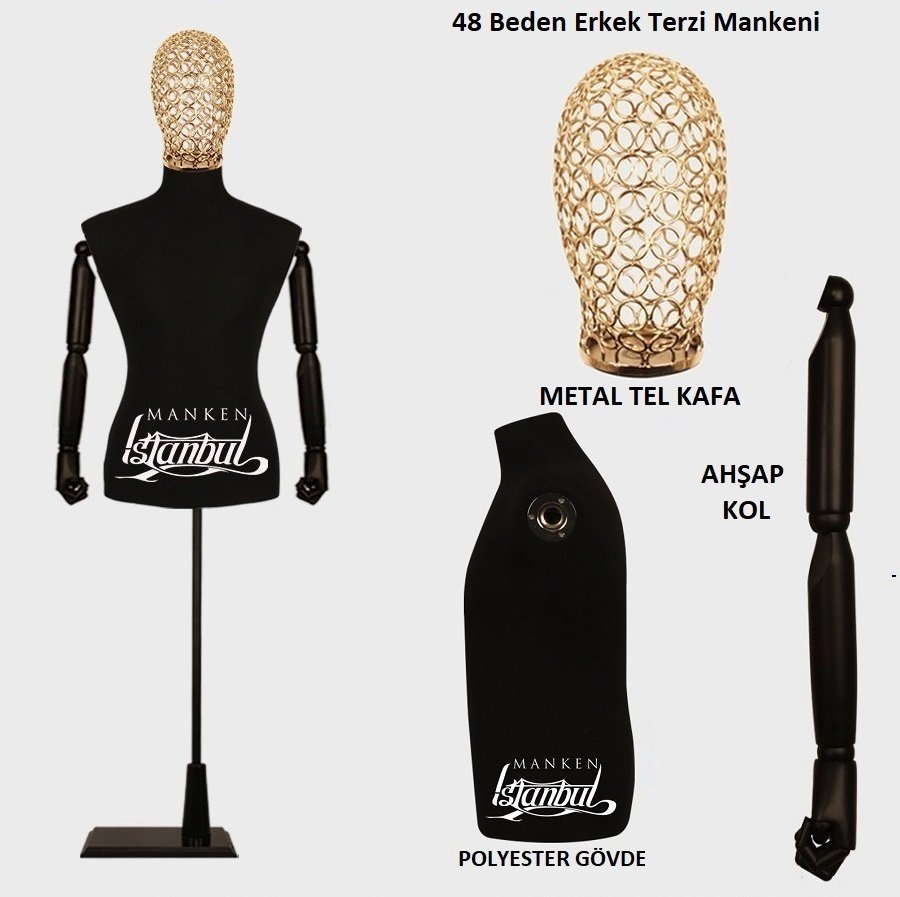 Erkek Tel Kafalı Ahşap Kollu Terzi Mankeni Vitrin Mankeni