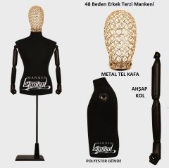 Erkek Tel Kafalı Ahşap Kollu Terzi Mankeni Vitrin Mankeni