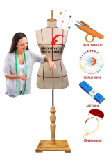 Dikiş Setli Lüks Ahşap Ayaklı Kılavuz Çizgili Terzi Mankeni
