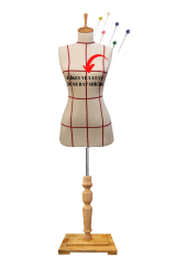 Dikiş Setli Lüks Ahşap Ayaklı Kılavuz Çizgili Terzi Mankeni