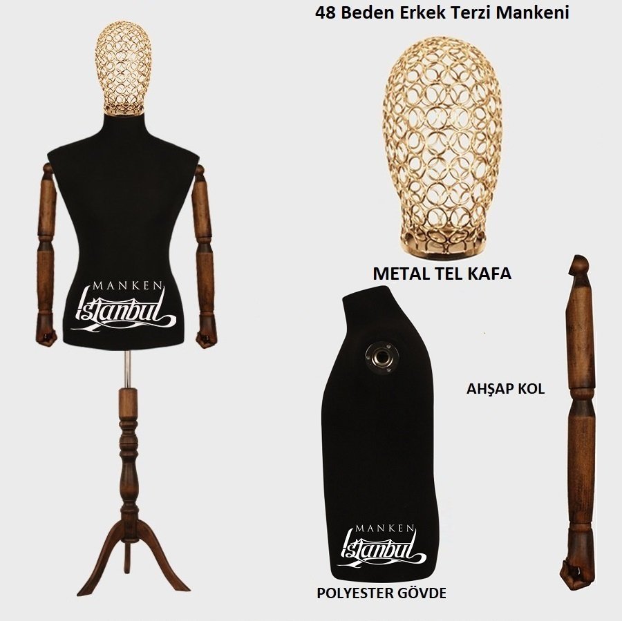 Erkek Tel Kafalı Ahşap Kollu Terzi Mankeni Vitrin Mankeni