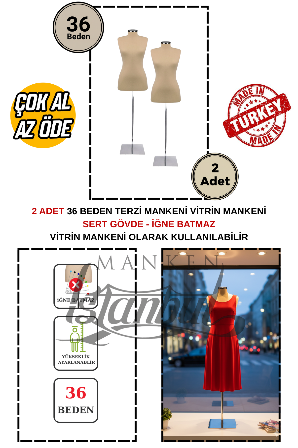 TOPTAN- ÇOK AL AZ ÖDE - 2 ADET - 36 Beden - Vitrin Mankeni - İğne Batmaz 2 ADET