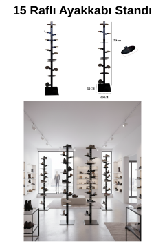 150 cm Yükseklik 15 Adet Ayakkabı Rafı Ayakkabı Reyonu Ayakkabı Standı