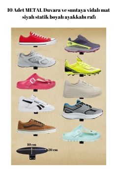 10 Adet mat siyah METAL Duvara ve suntaya vidalı ayakkabı rafı