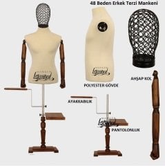Tel Kafalı Erkek Ahşap Kollu Terzi Mankeni Vitrin Mankeni