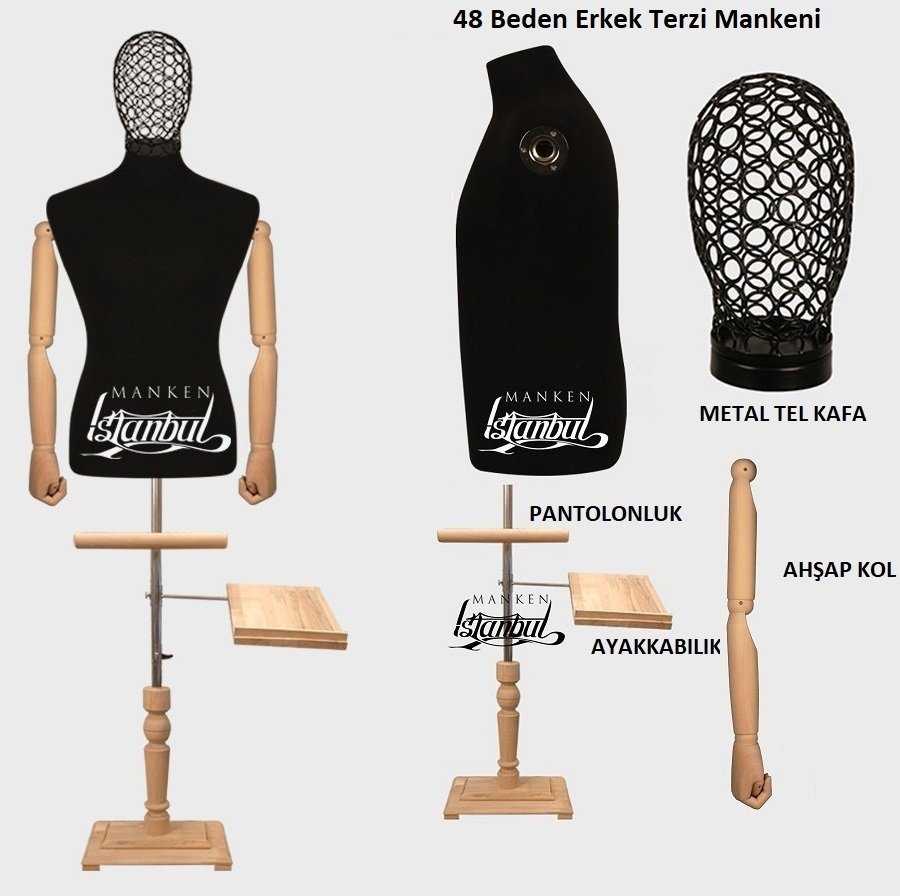 Tel Kafalı Erkek Ahşap Kollu Terzi Mankeni Vitrin Mankeni