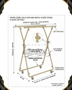 Yüksek Kalite Çift Askılı Gold Kaplama Katlanabilir Metal Orta Stand