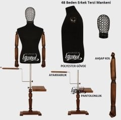 Tel Kafalı Erkek Ahşap Kollu Terzi Mankeni Vitrin Mankeni