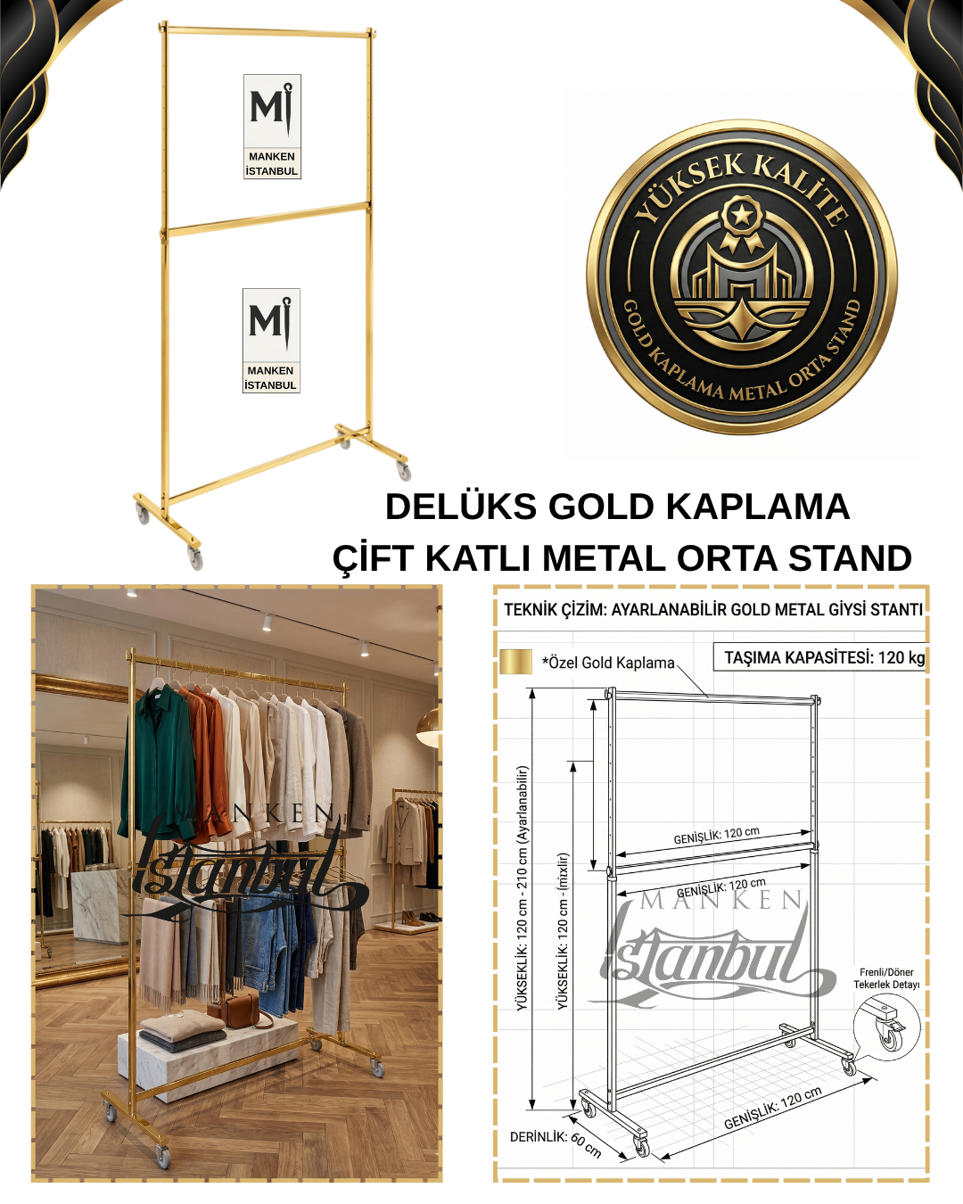 Yüksek Kalite Çift Katlı Gold Kaplama Metal Orta Stant