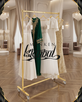 Gold Kaplama Yüksekli Ayarlı Tekerlekli Abiye Gelinlik Standı