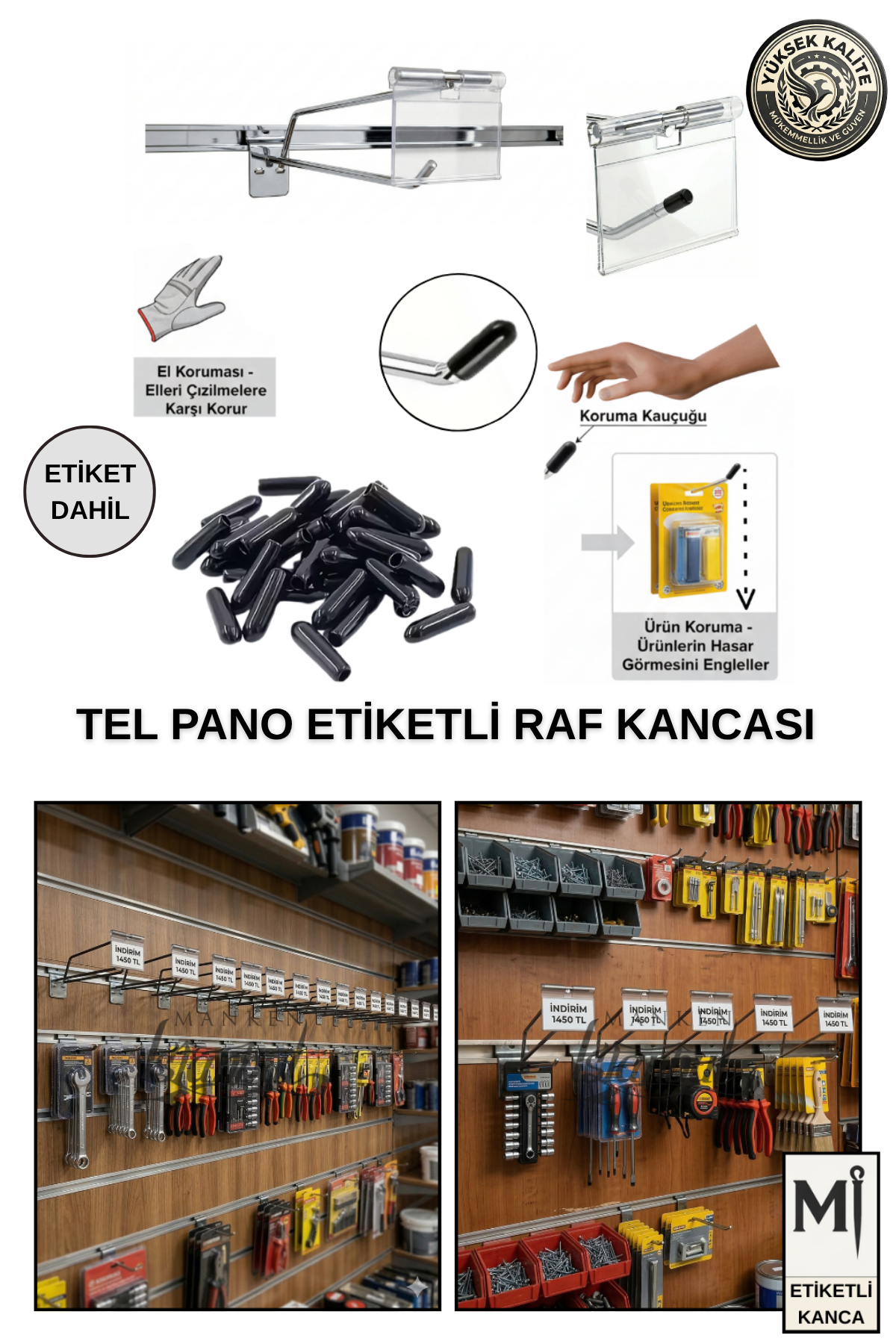 Koruma Kauçuklu Etiketli Kanallı Pano Kancası Galvaniz