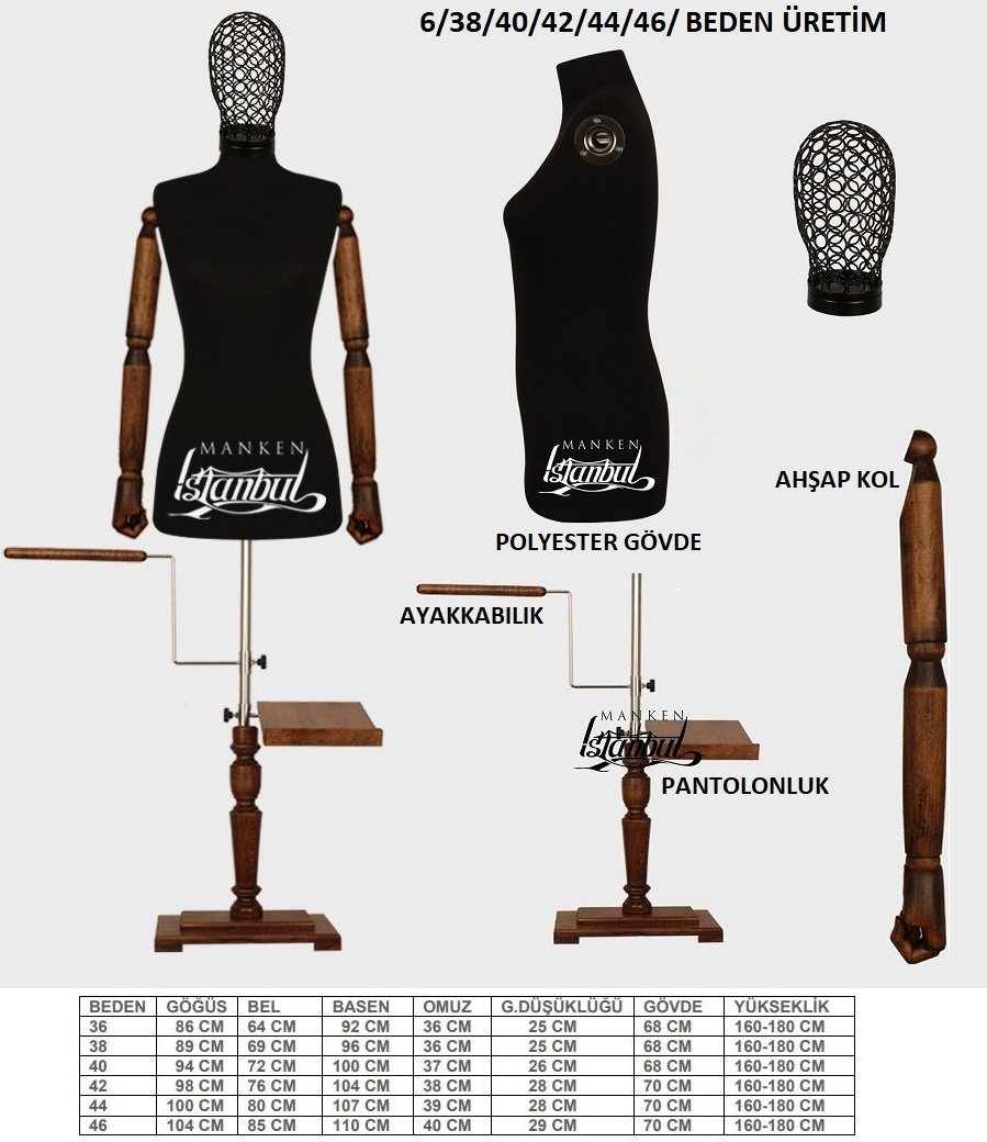 Ahşap Kollu Lüks Ayaklı Terzi Mankeni Vitrin Mankeni