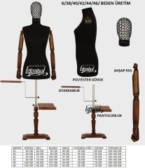 Ahşap Kollu Lüks Ayaklı Terzi Mankeni Vitrin Mankeni