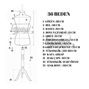 Süngerli Terzi Prova Mankeni 34-46 Beden Arası 36 beden