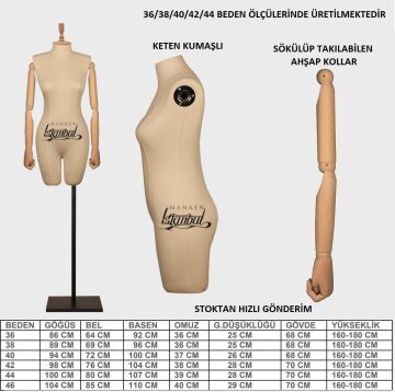 Keten Kumaş Pantolon Giyebilen Kollu Bayan Terzi Mankeni 36 beden