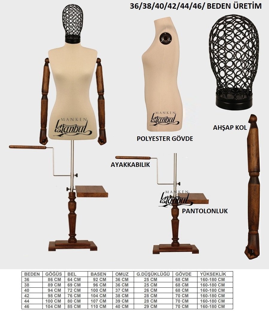Ahşap Kollu Lüks Ayaklı Terzi Mankeni Vitrin Mankeni