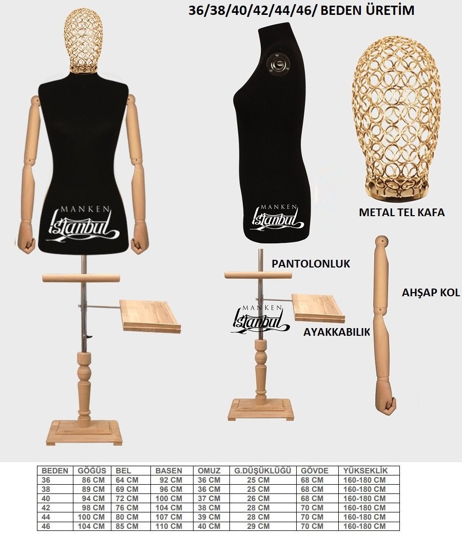 Ahşap Kollu Lüks Ayaklı Terzi Mankeni Vitrin Mankeni