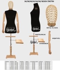 Ahşap Kollu Lüks Ayaklı Terzi Mankeni Vitrin Mankeni