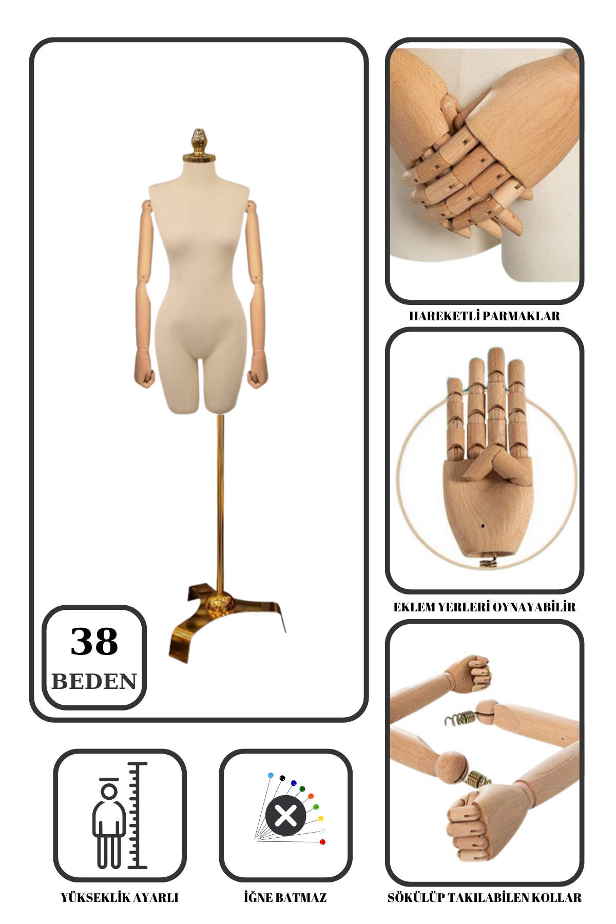 Gold Ayaklı Terzi Mankeni Vitrin Mankeni Prova Mankeni 38 beden