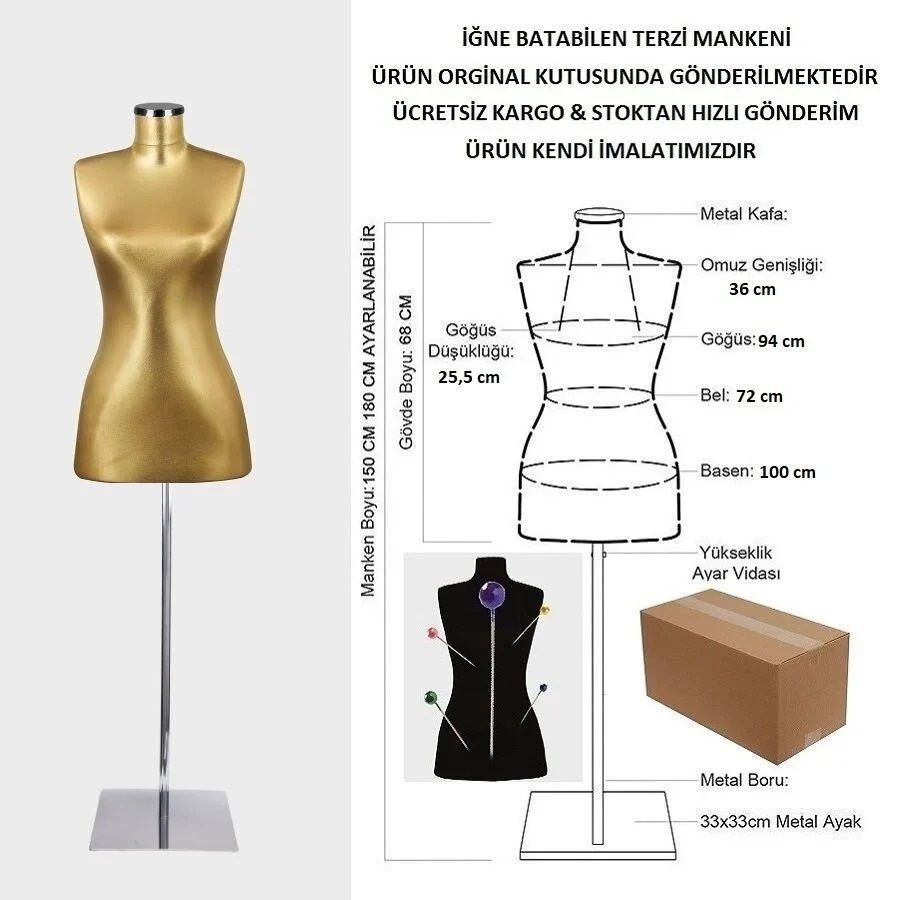 Süngerli Gold Kumaş Terzi Mankeni Prova Mankeni 36-38-40 Beden 40 beden