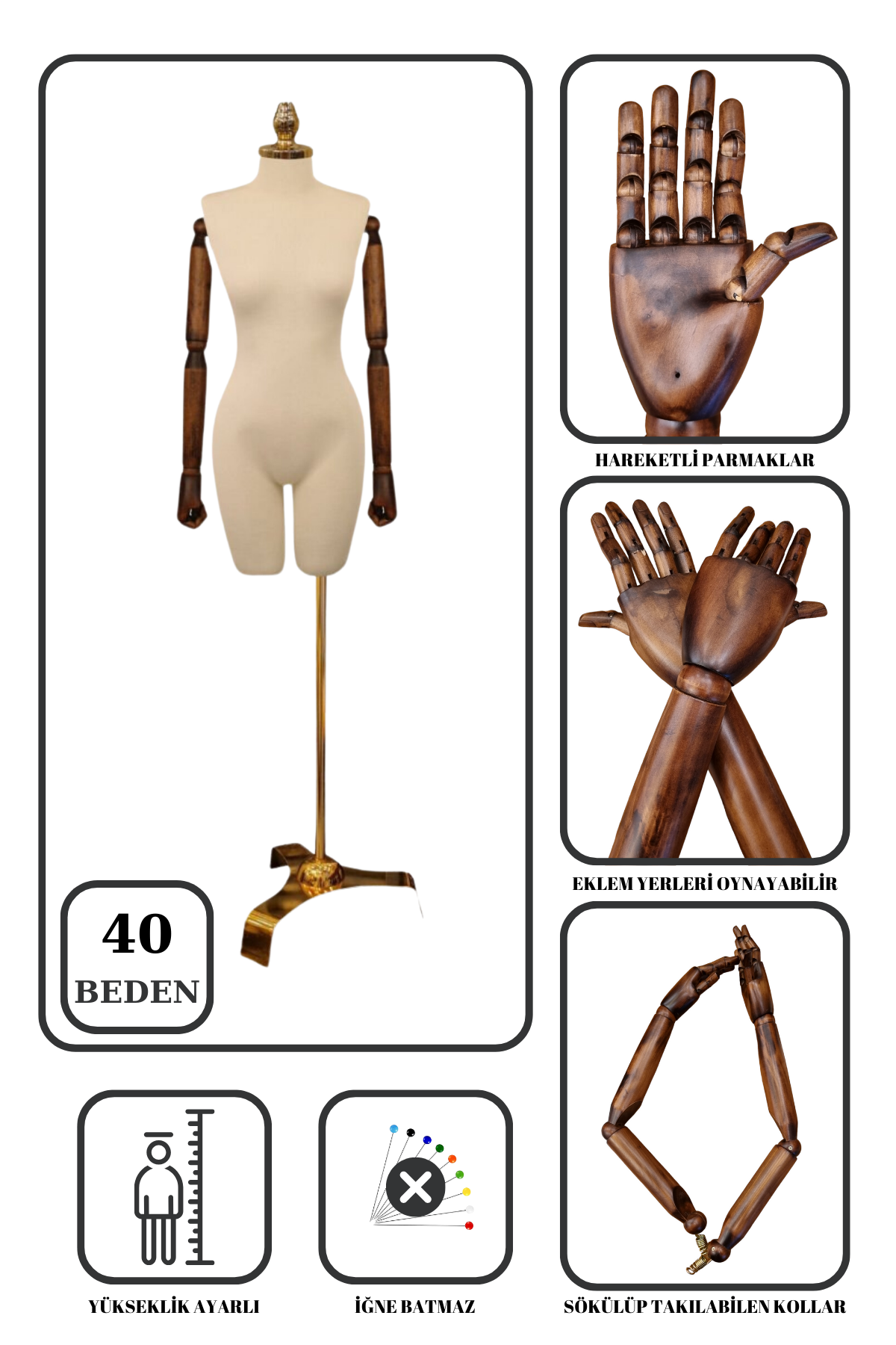 Gold Ayaklı Terzi Mankeni Vitrin Mankeni Prova Mankeni 40 beden