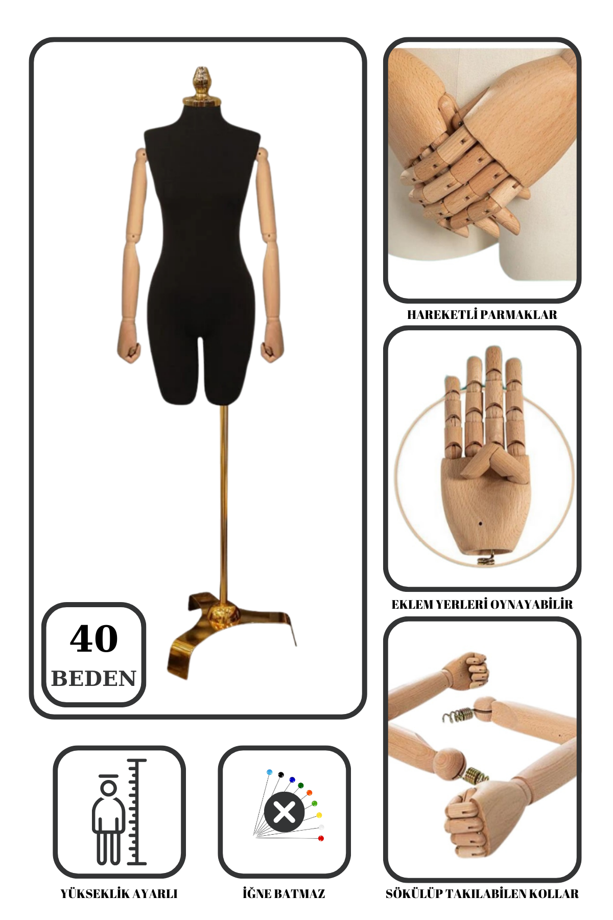 Gold Ayaklı Terzi Mankeni Vitrin Mankeni Prova Mankeni 40 beden