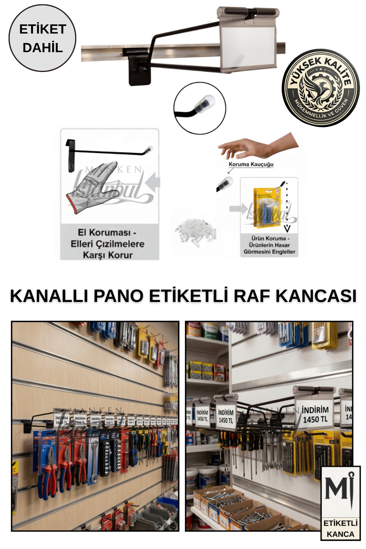 Koruma Kauçuklu Etiketli Siyah Kanallı Pano Kancası