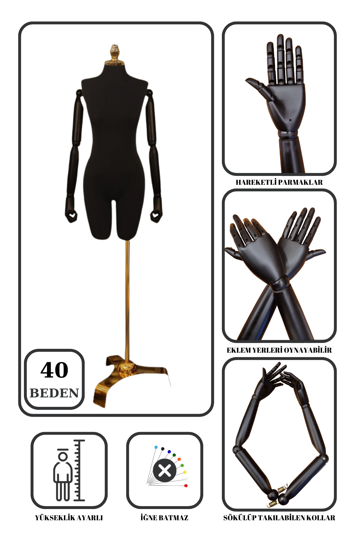 Gold Ayaklı Terzi Mankeni Vitrin Mankeni Prova Mankeni 40 beden