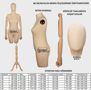 Keten Kumaş Pantolon Giyebilen Kollu Bayan Terzi Mankeni 44 beden
