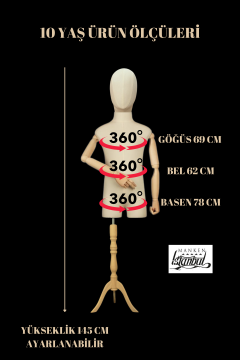 Keten Kumaş Kumaş Kafa Ahşap Kollu Çocuk Terzi Mankeni Vitrin Mankeni