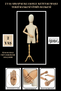 Keten Kumaş Kumaş Kafa Ahşap Kollu Çocuk Terzi Mankeni Vitrin Mankeni 2 yaş
