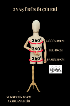 Keten Kumaş Kumaş Kafa Ahşap Kollu Çocuk Terzi Mankeni Vitrin Mankeni 2 yaş